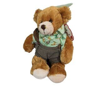 Plushland Teddy Bear Butterfly Catcher Plush‎ 9" Brown Corduroy Overalls Net Tag